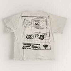 Disney Pixar Cars Lightning McQueen Graphic T-Shirt White XL 22x26 Racing Tee